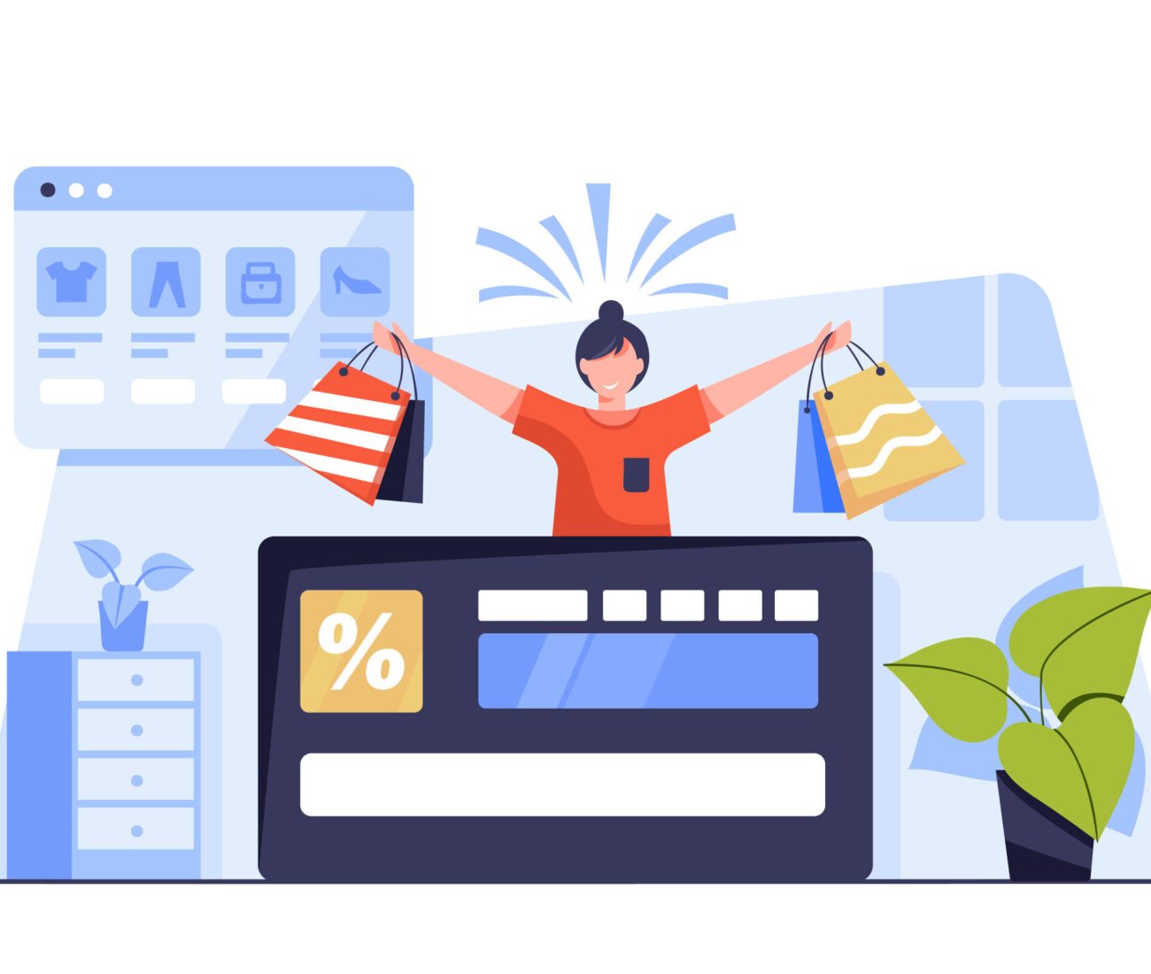Vector illustration Shopping online concept with mobile phone order product in package and shpping bag.